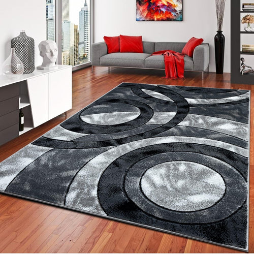 Luxury Grey Circle Rug 120x170cm – Soft High Pile Non Slip Carpet