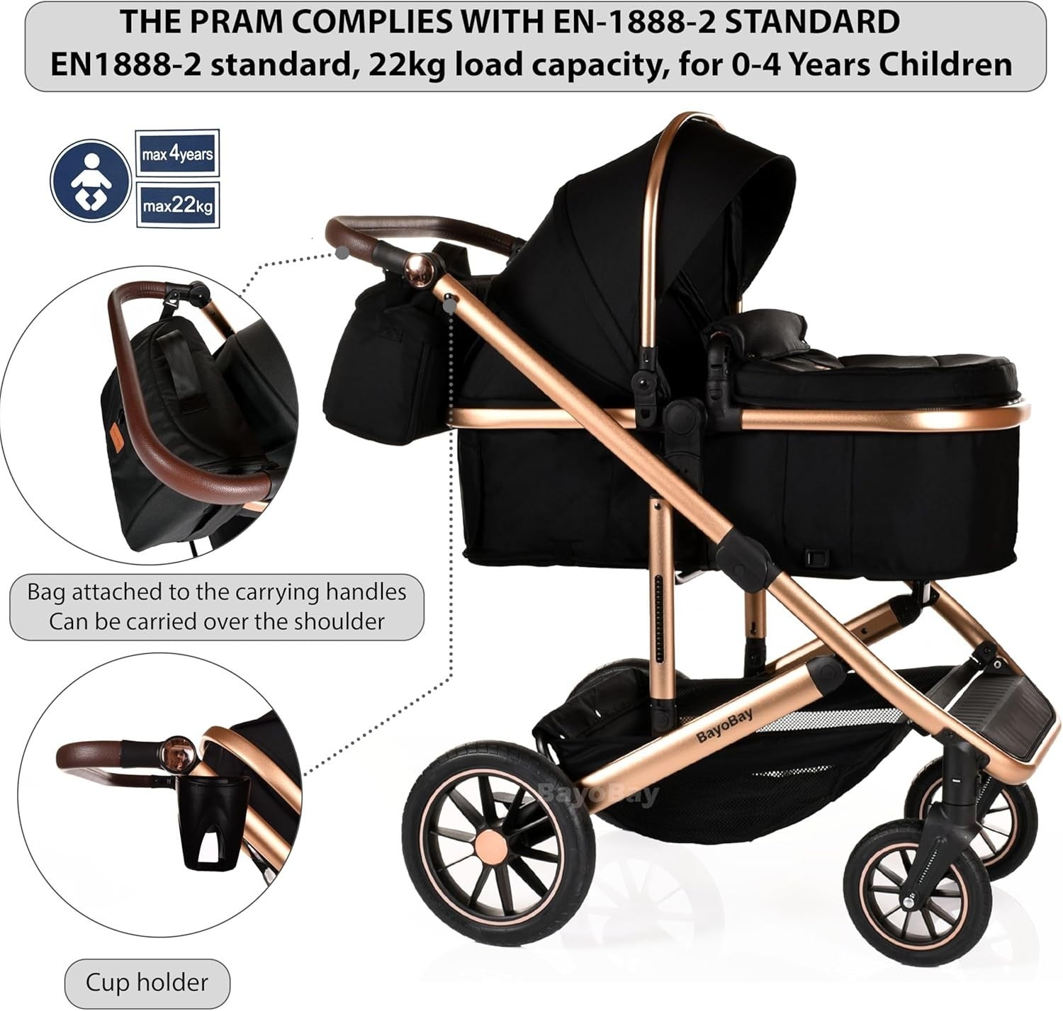 3 in 1 Baby Travel System Pram Pushchair Car Seat From Birth to 22kg