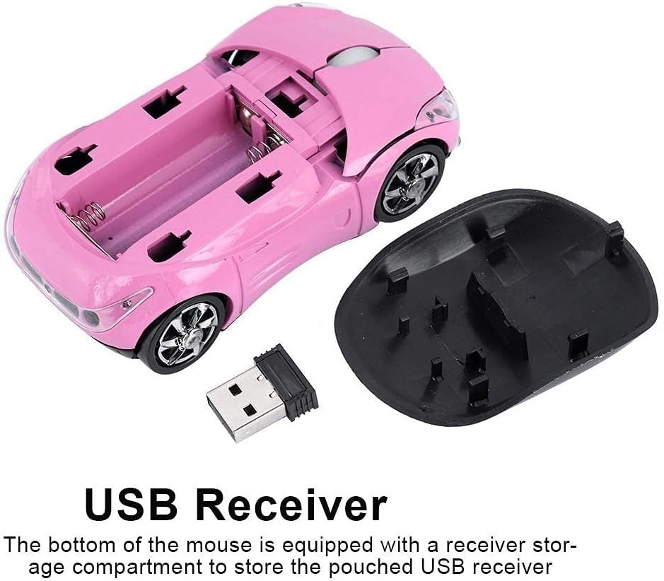 Kids Wireless Car Mouse 2.4G Bluetooth 1600 DPI Pink Laptop