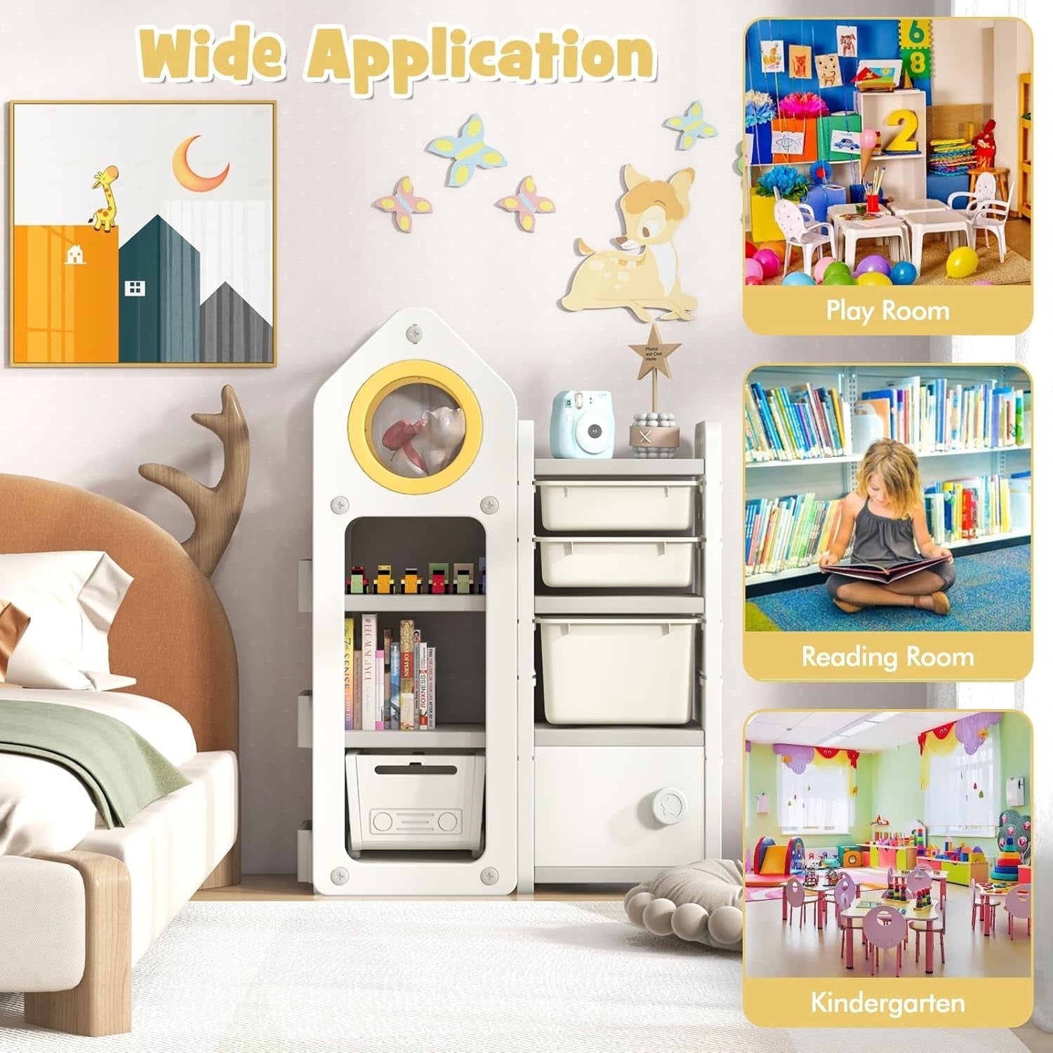 Kids Toy Storage Unit with Bins Drawers Cabinet & Bookshelves House Shape