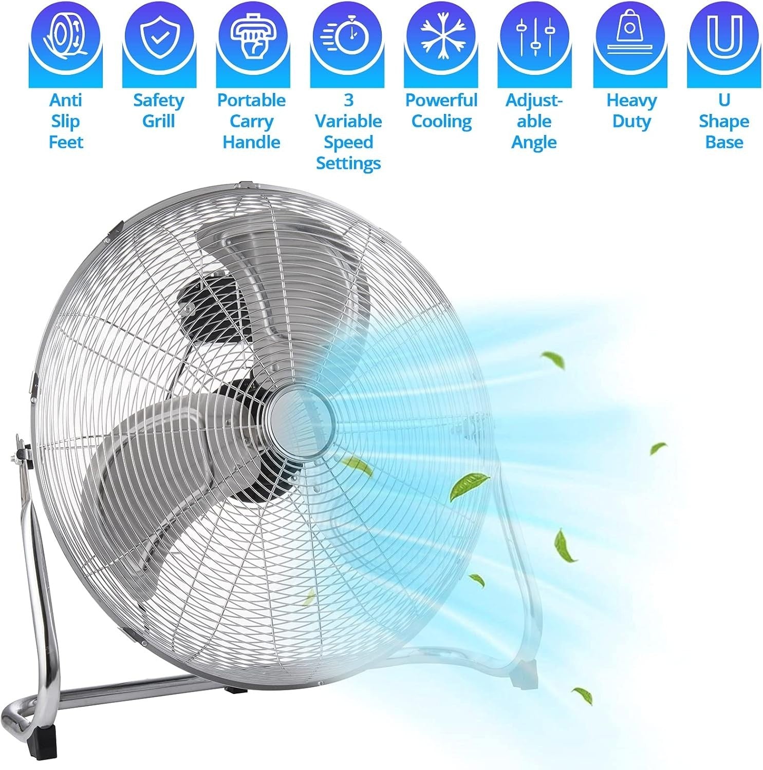 20-Inch High-Velocity Floor Fan – 3-Speed Chrome Metal Cooling Air Circulator