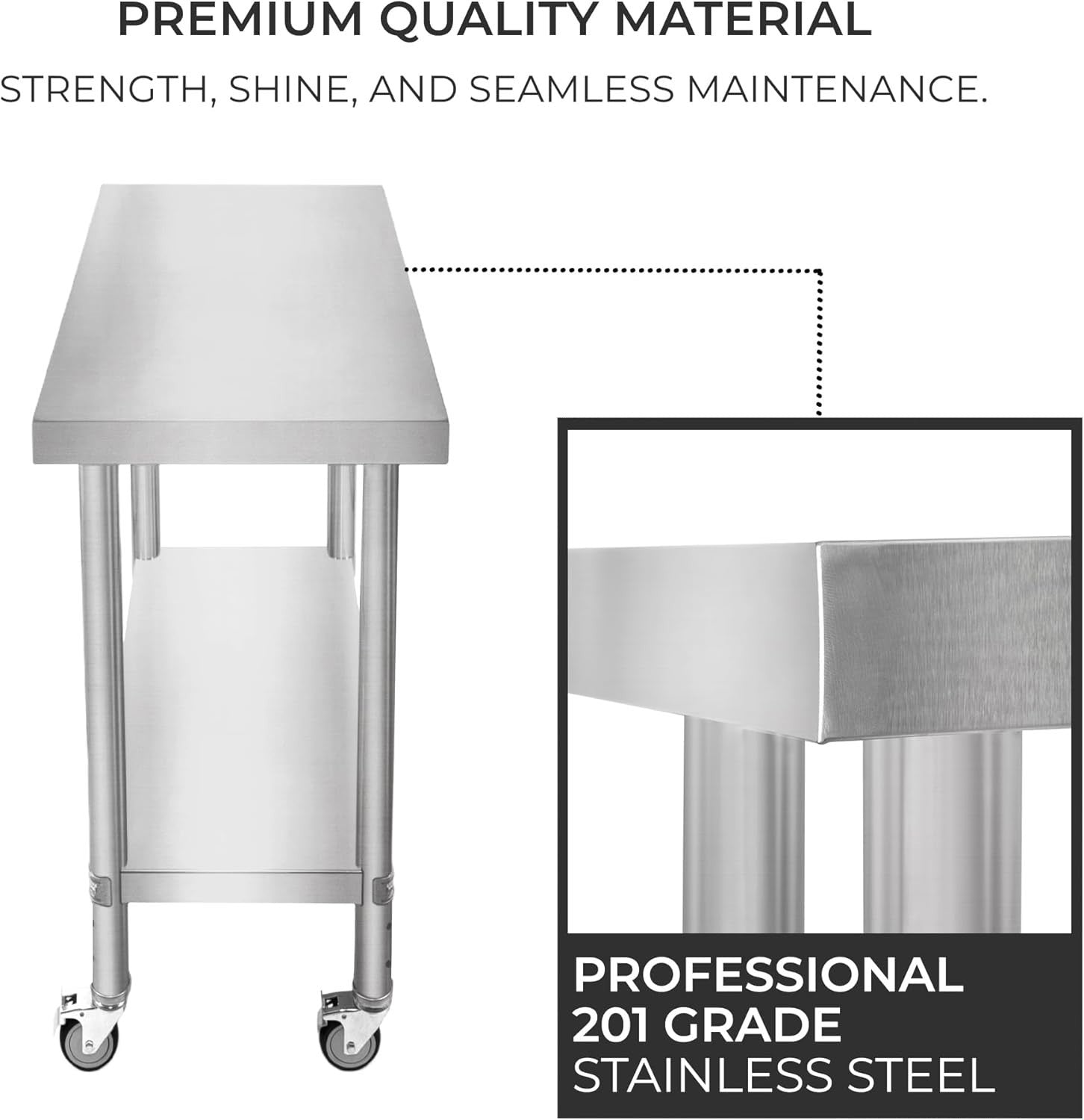 Stainless Steel Mobile Prep Table on Wheels 160kg Kitchen Bench 60x45 Shelf