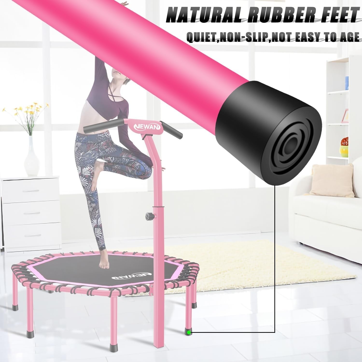 48in Pro Silent Rebounder Trampoline Adjustable Handle Indoor Fitness