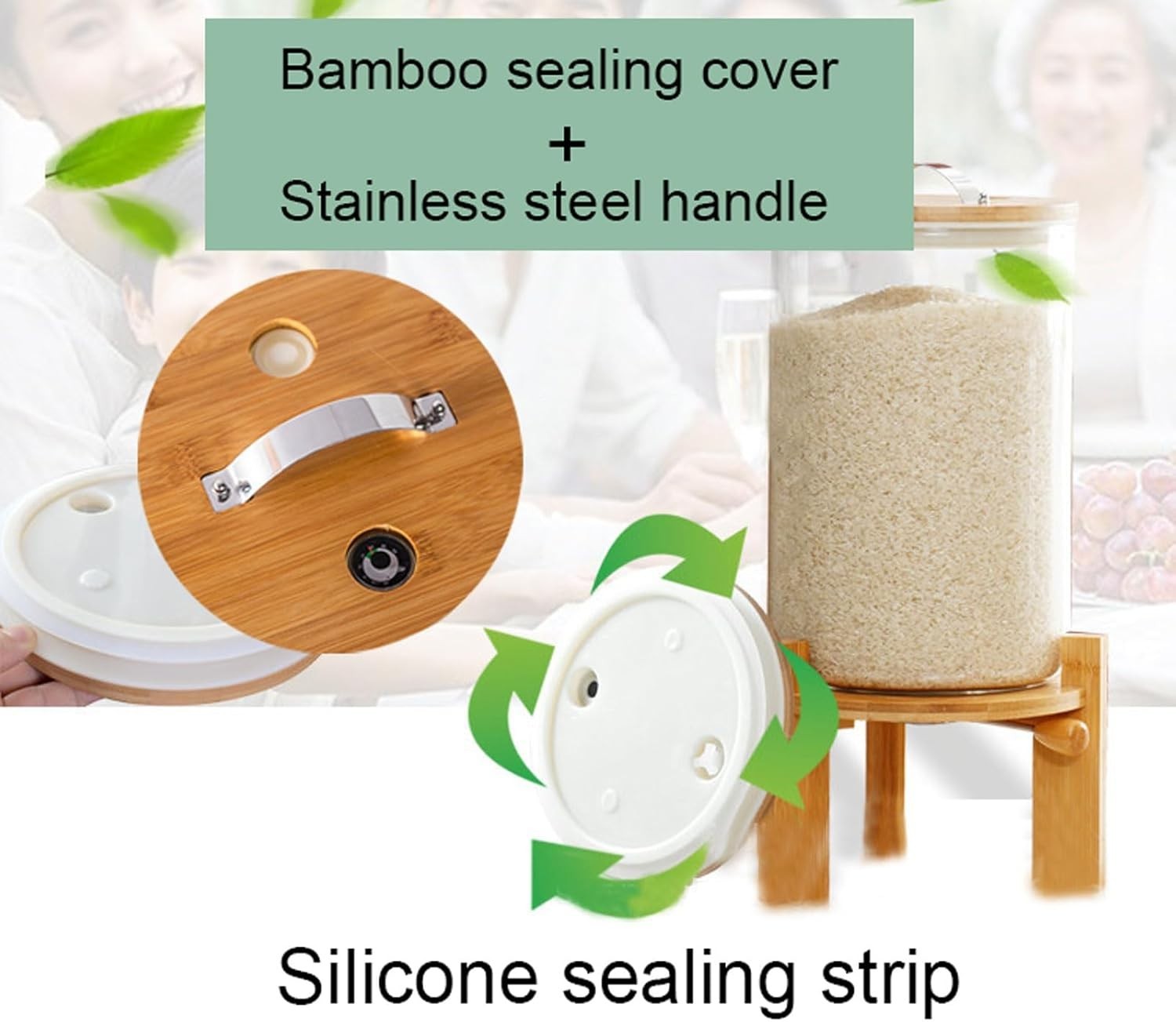 Glass Rice Dispenser 7.5L Airtight Grain Storage Container Kitchen Bin