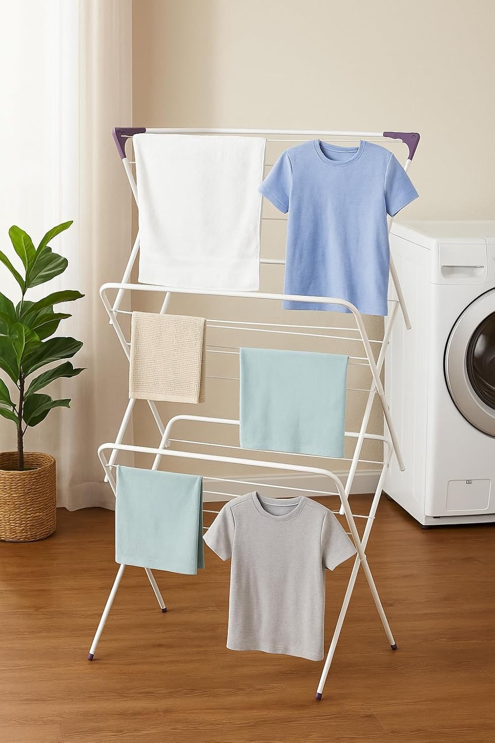 3 Tier Clothes Airer Folding Drying Rack Indoor Outdoor Non Slip Space Saving