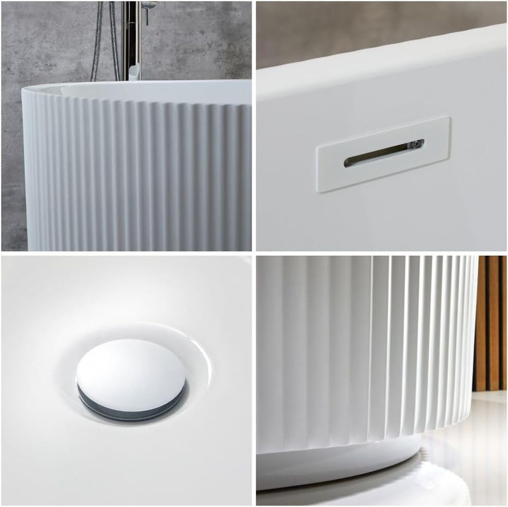White Double Ended Freestanding Fluted Bath 1700x800mm White Overflow