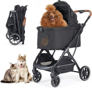 Luxury Dog Stroller Foldable Pet Pushchair Pram Medium Pets 60lb Black