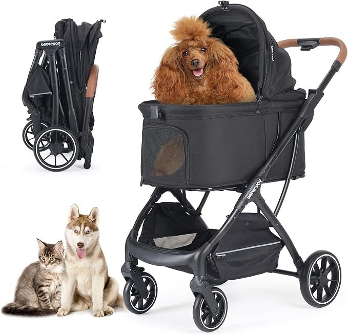 Luxury Dog Stroller Foldable Pet Pushchair Pram Medium Pets 60lb Black