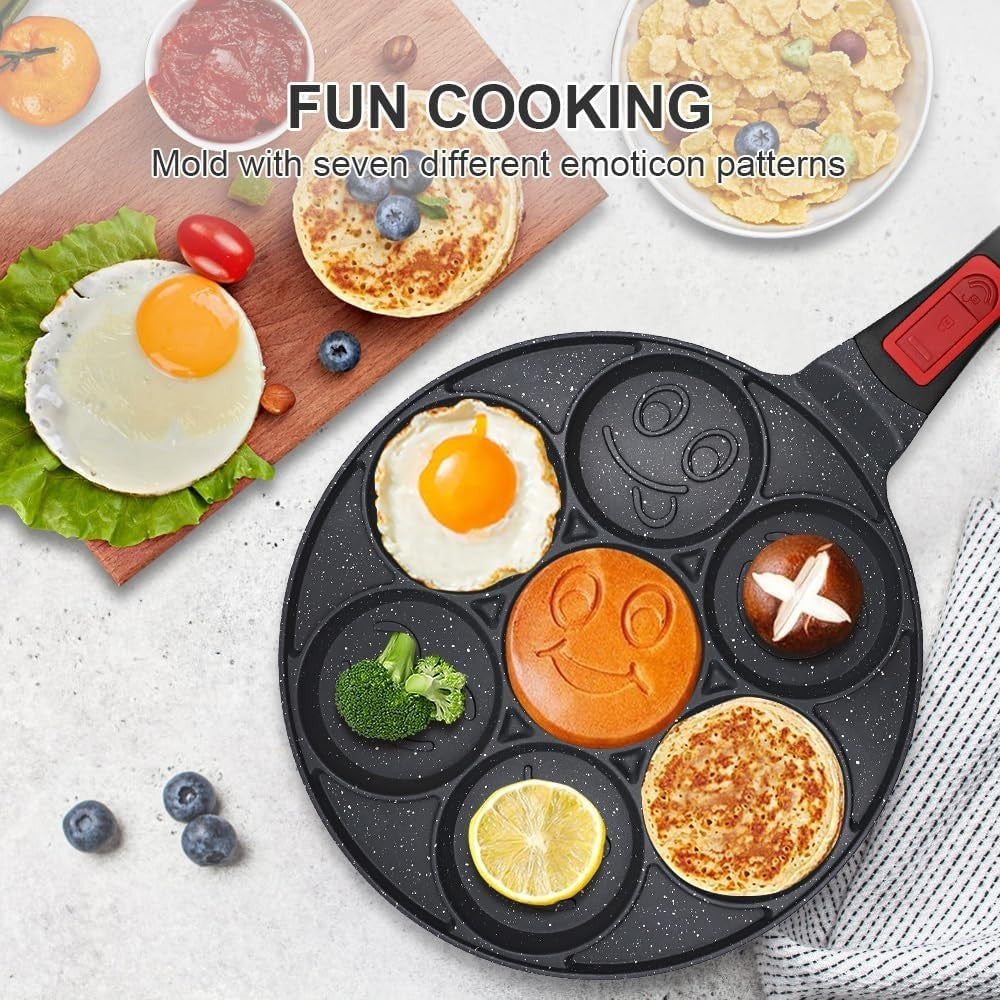 7-Hole Mini Pancake Pan Non-Stick Crepe Mold w/ Detachable Handle Black