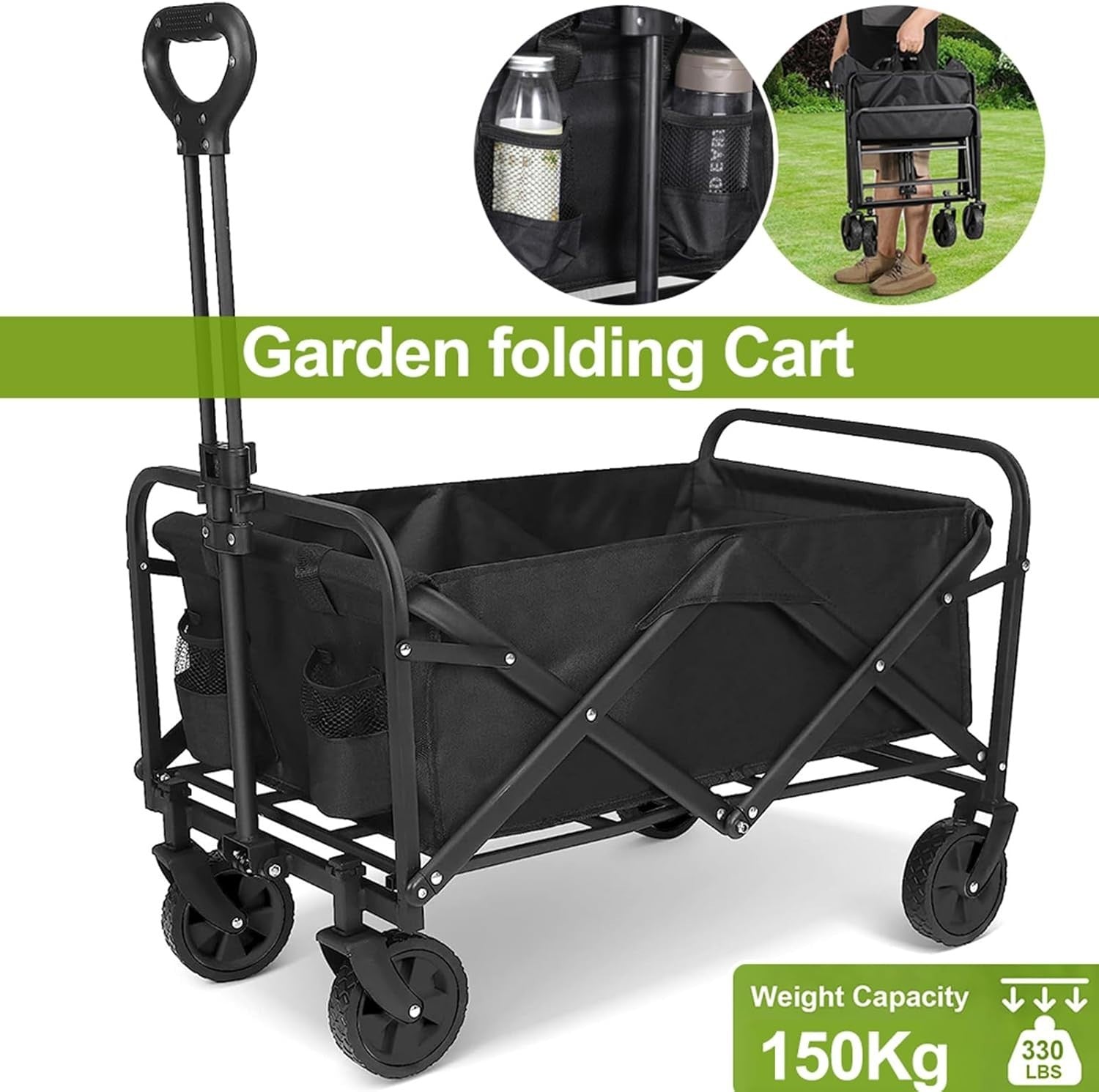 Black 120L Folding Festival Trolley Heavy Duty Camping Beach Wagon 330lbs