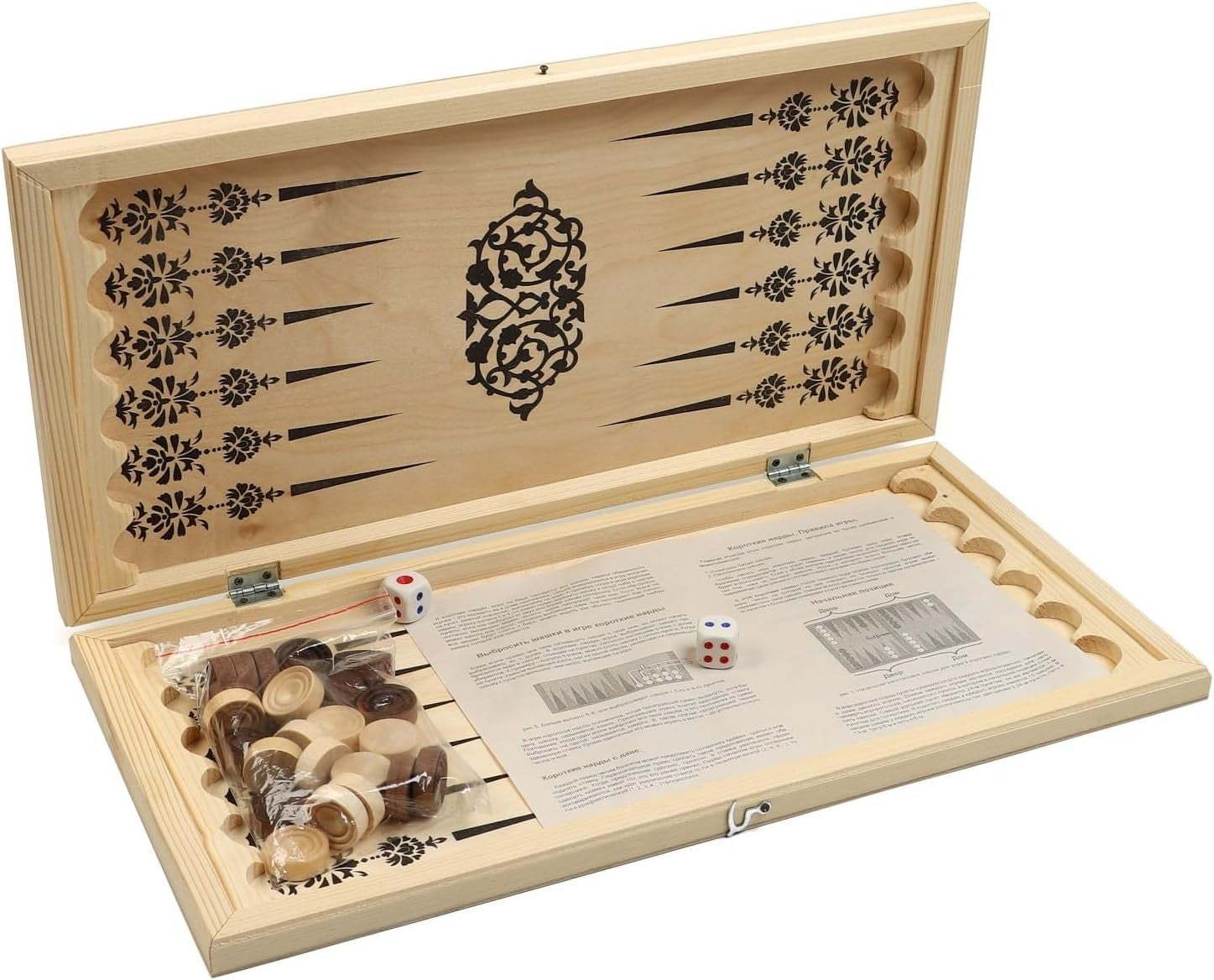 Wooden Backgammon Board 20x20 Engraved Folding Game Set Portable Classic