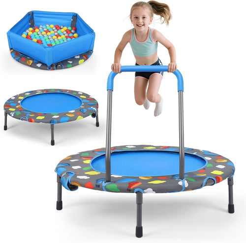 Kids Mini Trampoline Foldable with Adjustable Handle Ball Pit 330lb