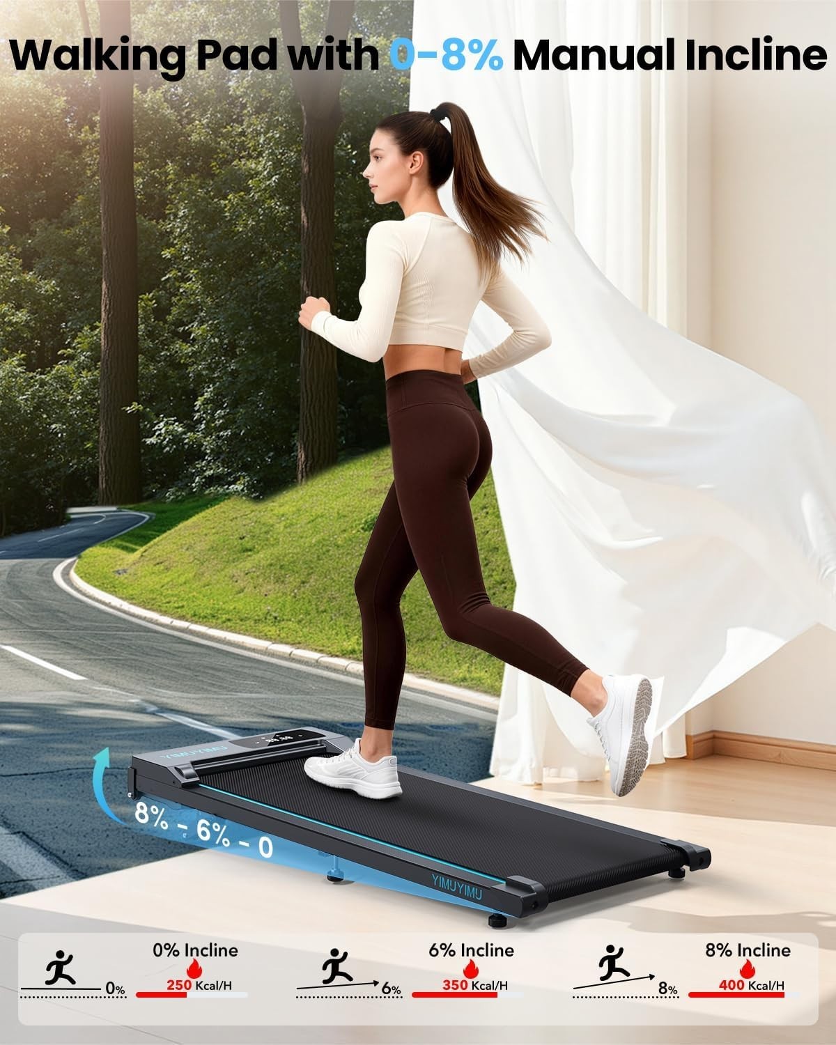 Under Desk Walking Treadmill 8% Incline 10km/h Quiet Home Gym