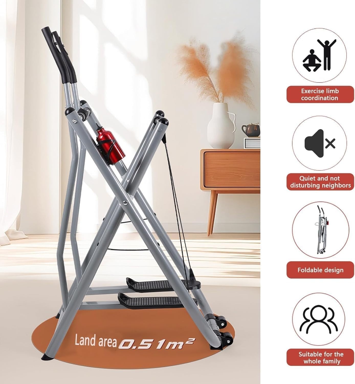 Foldable Air Walker Elliptical Cross Trainer Compact Home Gym Full-Body Workout