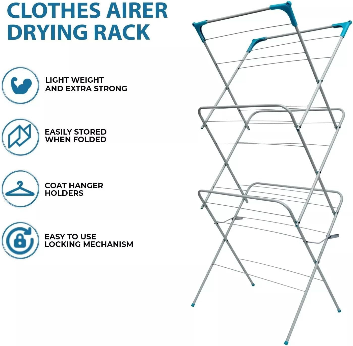 3 Tier Folding Clothes Airer Drying Rack Indoor Outdoor Space Saving Laundry
