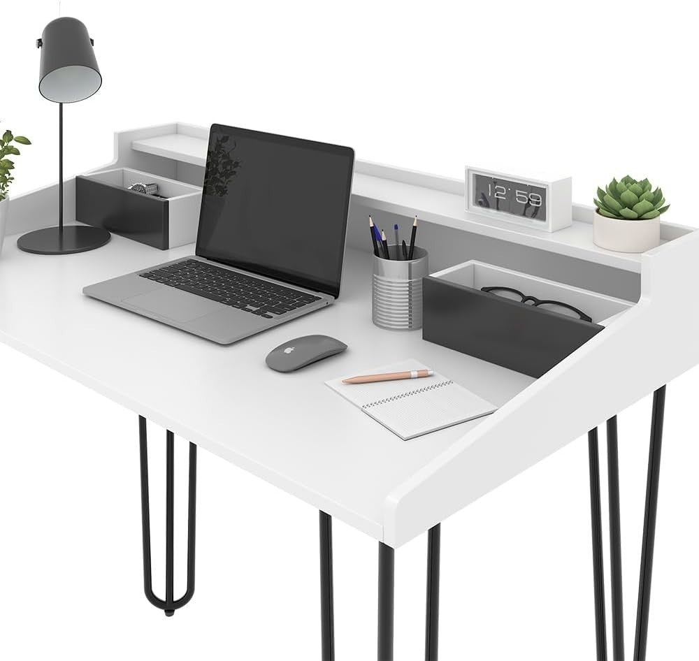 White & Black Office Desk w/Drawers, 110 x 60cm Modern Study Table