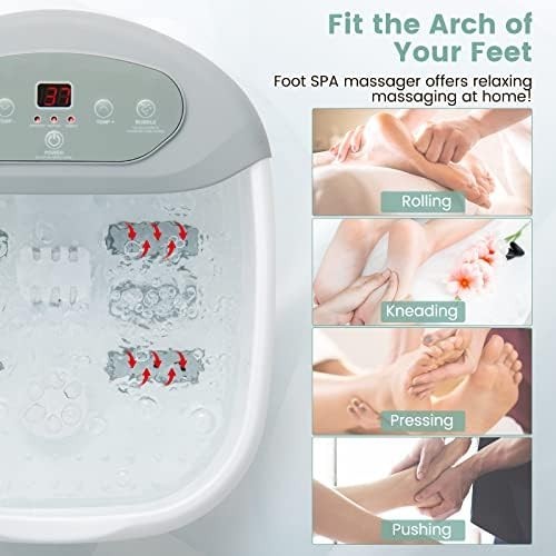 Foot Spa Massager with Heat, Bubbles & Vibration, 12 Rollers Foot Bath