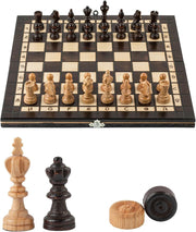 35cm Cherry Wood Chess & Draughts Set | 2-in-1 Folding Board Game for Adults & K