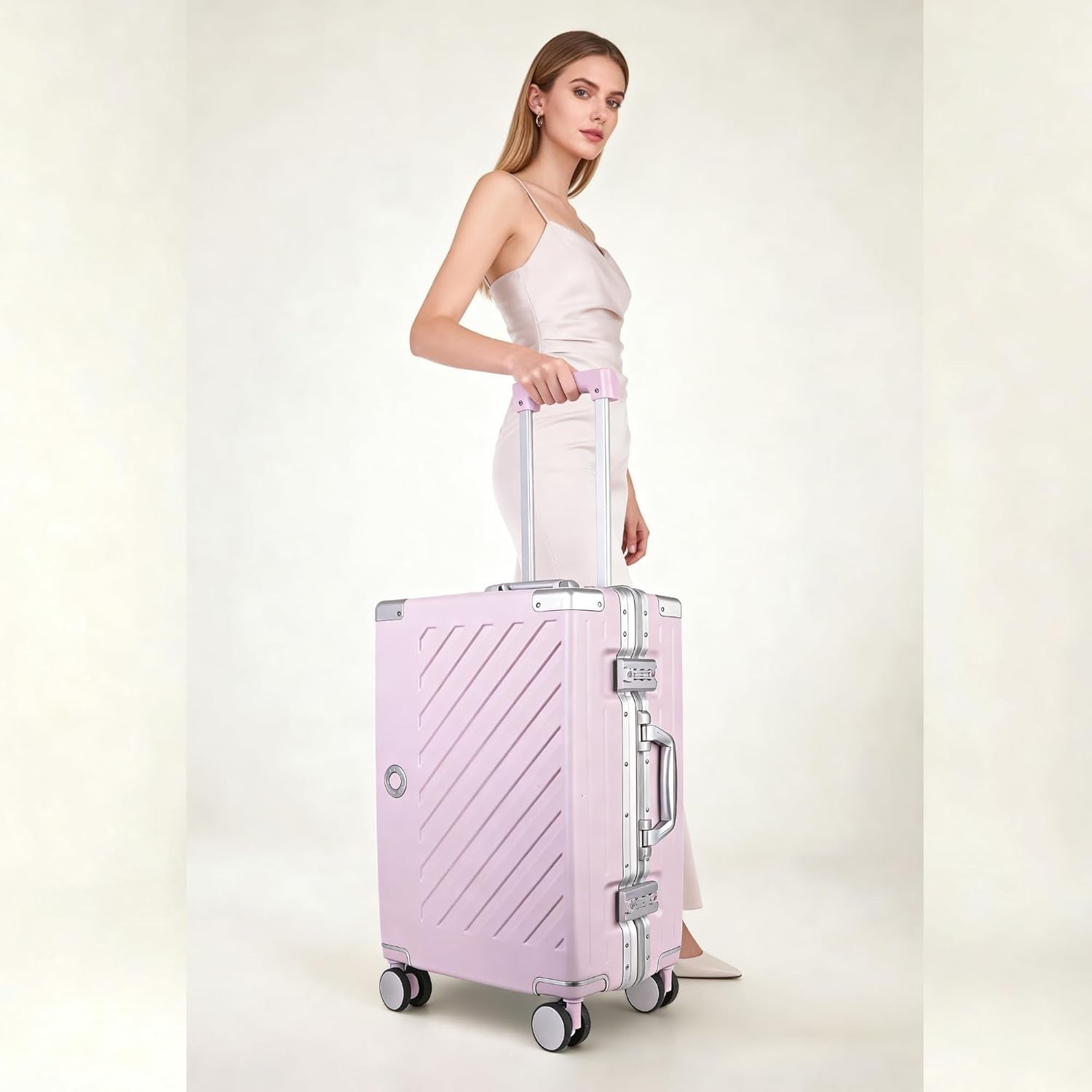 Large Zipperless Polycarbonate Suitcase Dual TSA Locks Spinner Lavender