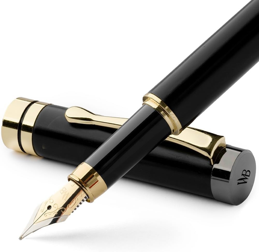 Luxury Bamboo Fountain Pen Black Wood – Fine Nib, Gift Case, Smooth Writing