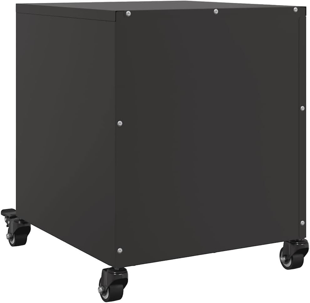 Set of 2 Black Metal Bedside Tables with Wheels | Modern Mobile Nightstands