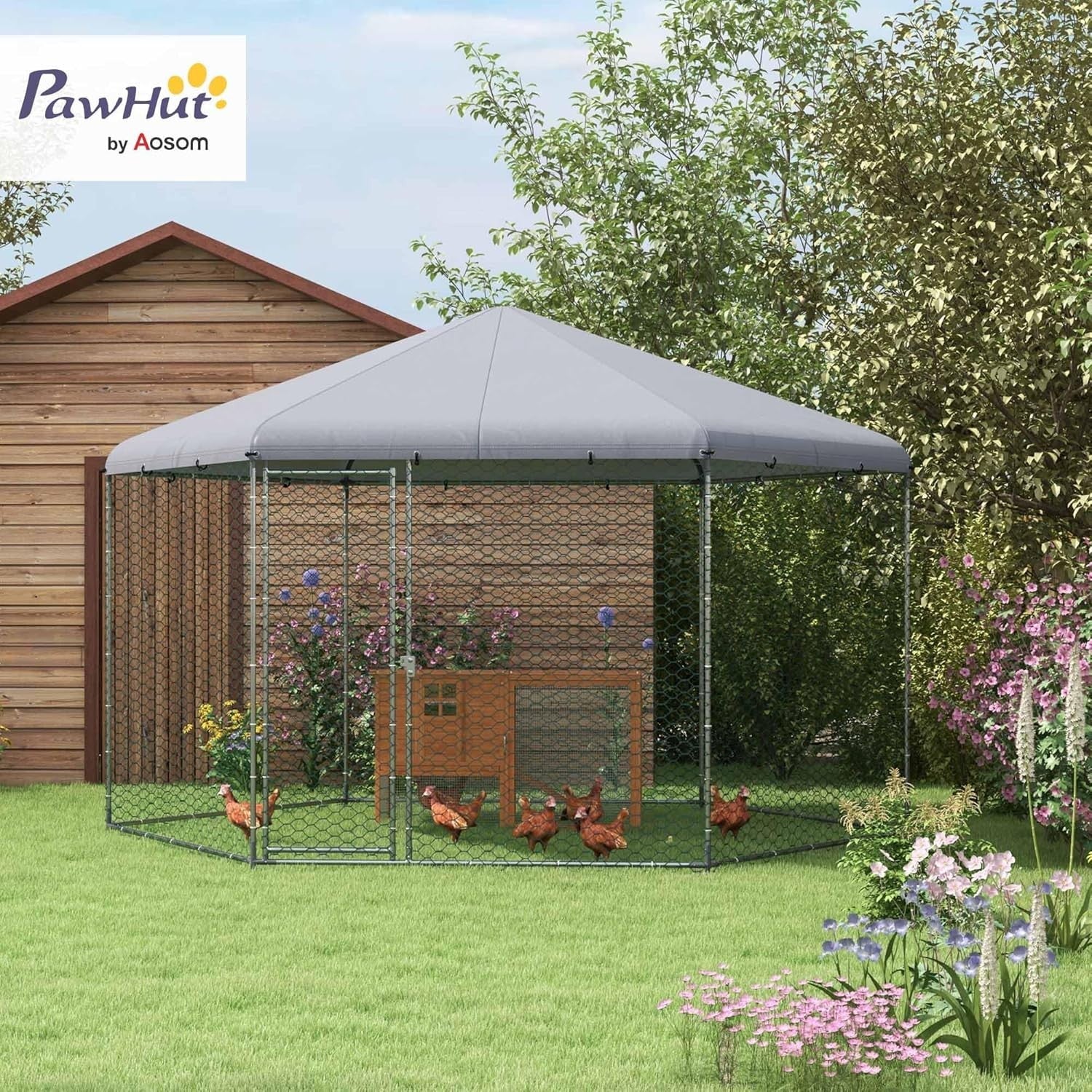 4x3.5x2.6m Walk In Chicken Run Galvanised Coop 10-15 Hens