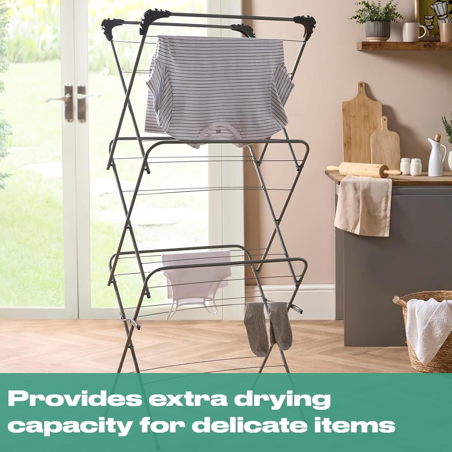 3 Tier Clothes Airer Folding Drying Rack 15m Space Indoor Laundry Horse