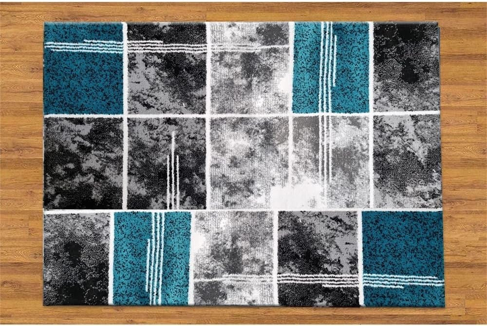 Large Teal Grey Area Rug 6x9 Soft Plush Thick Pile Modern Living Room