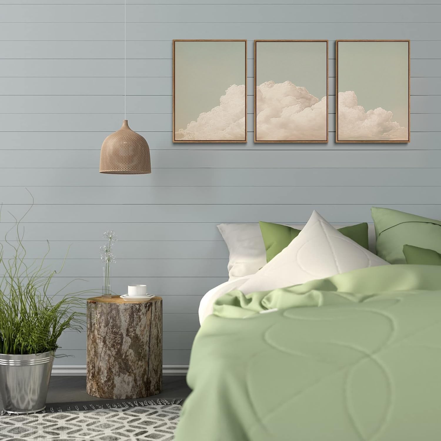 Framed Abstract Cloud Canvas Wall Art Set of 3 12x16in Decor
