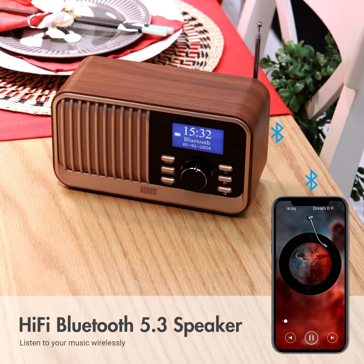 DAB DAB+ FM Radio Bluetooth Rechargeable Dual Alarm Remote USB AUX