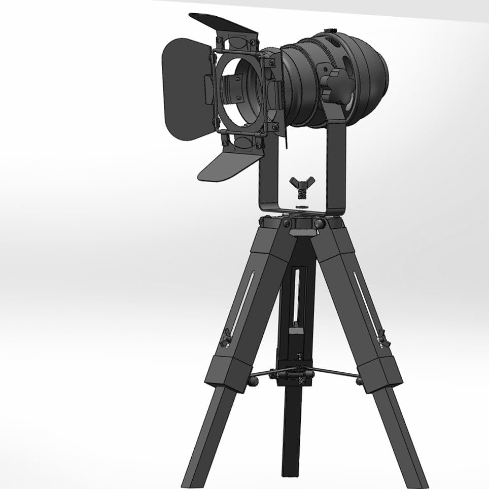 Industrial Tripod Table Lamp Retro Cinema Spotlight Wood Desk Light