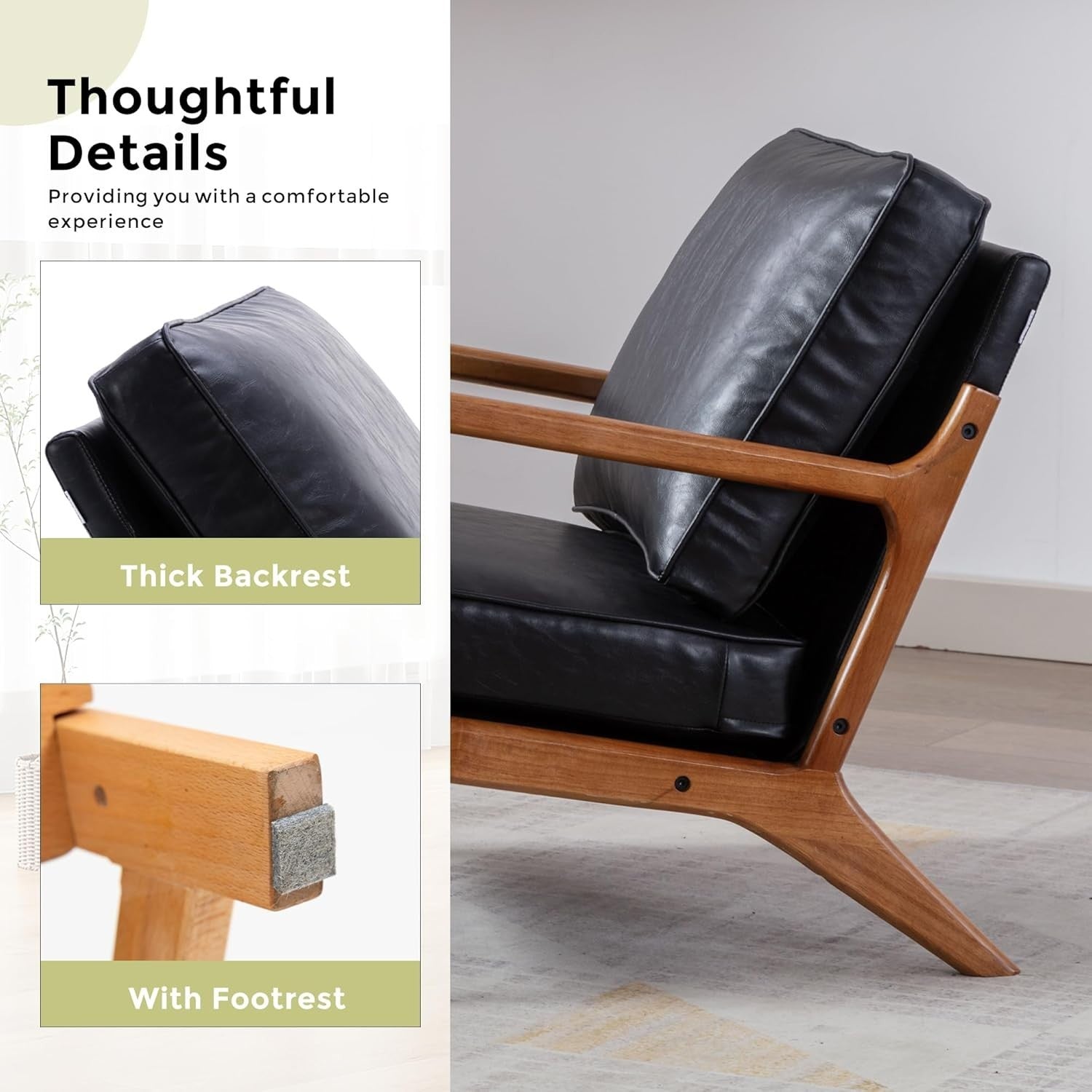 Kids Armchair with Footstool PVC Leather Sofa Chair Toddler Seat Black