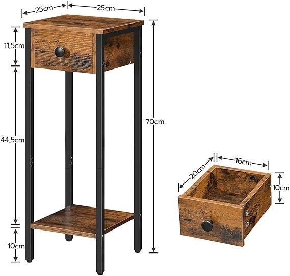Slim Bedside Table with Drawer & Shelf, Tall Narrow Side Table for Small Spaces