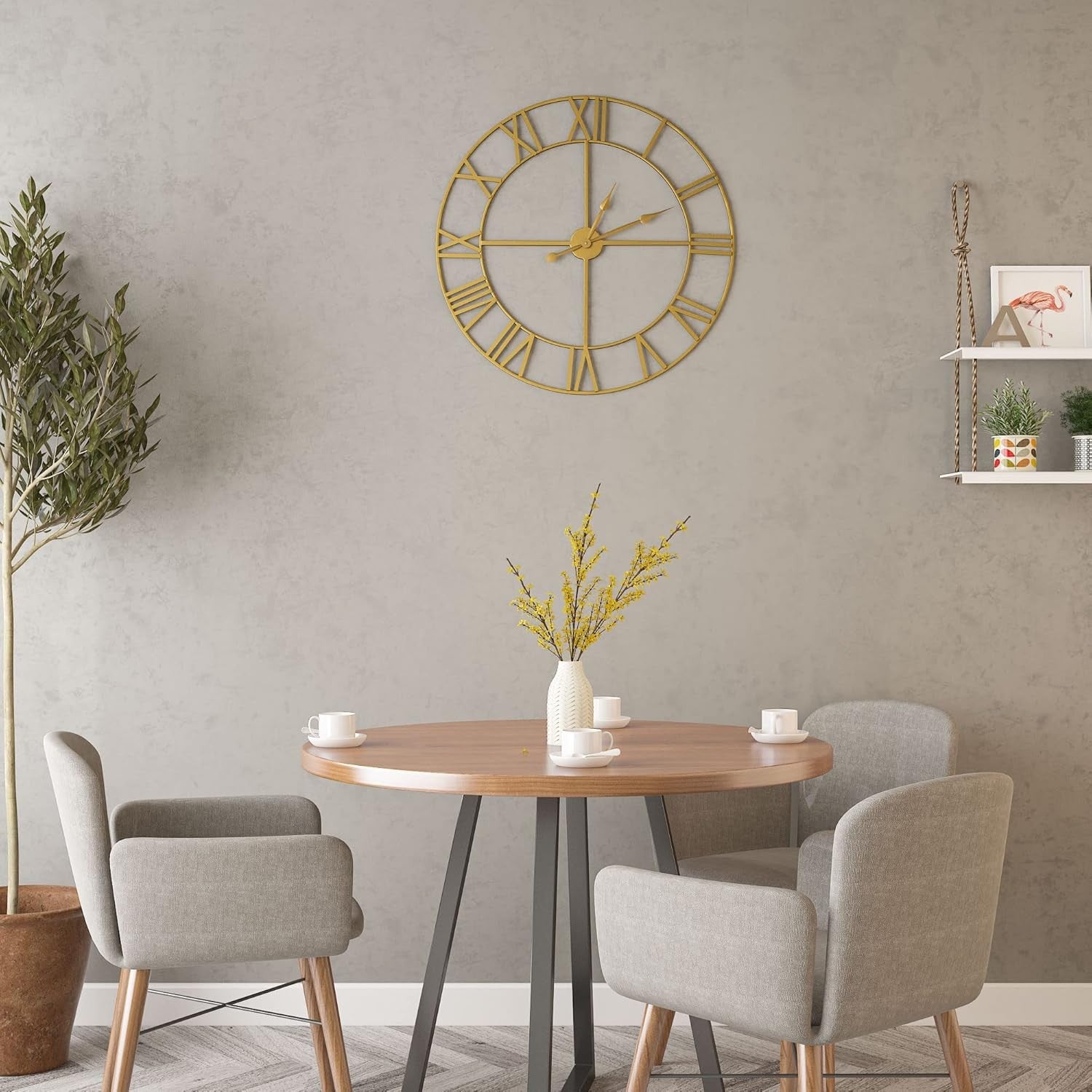 40cm Gold Roman Numeral Wall Clock Metal Silent Quartz Large Modern Decor