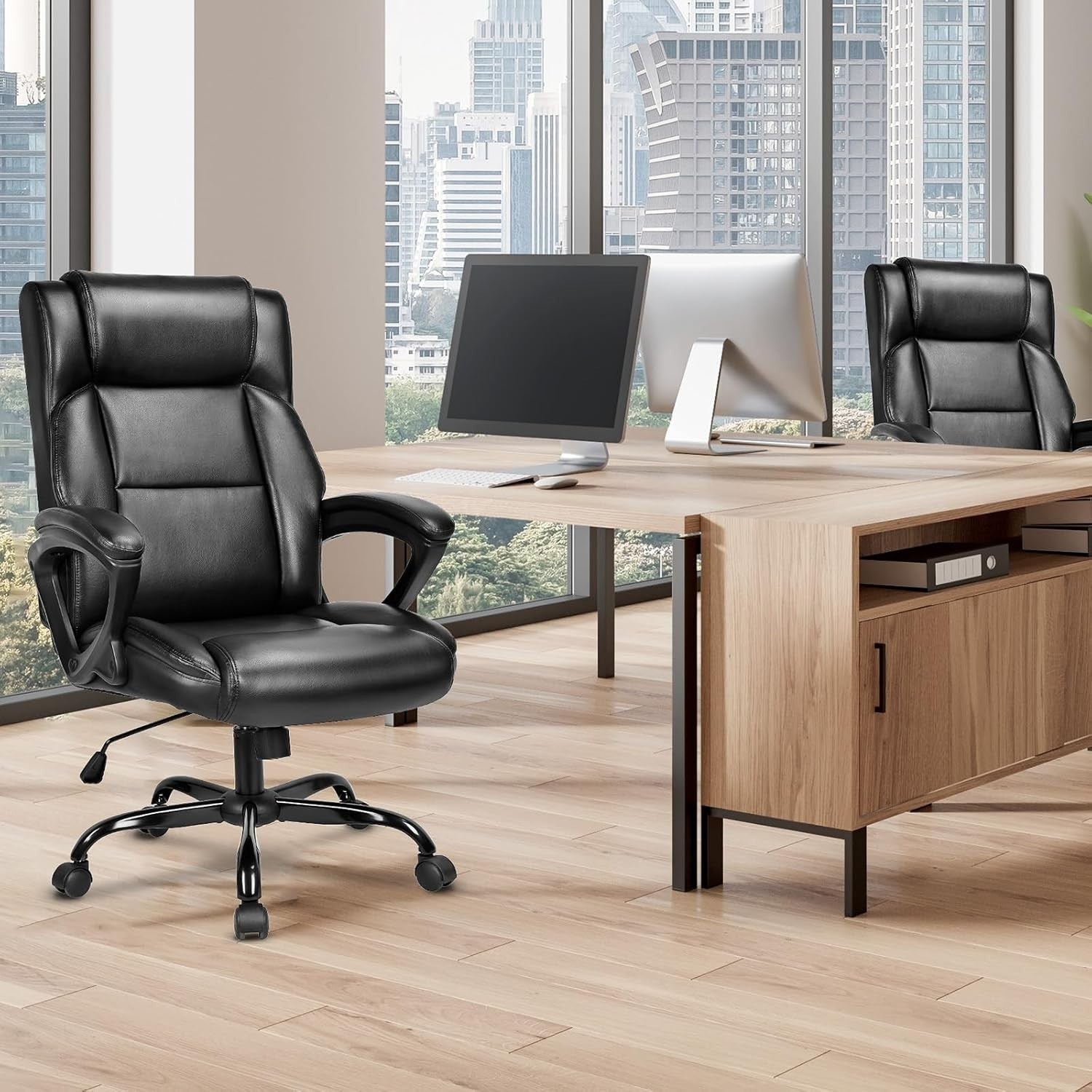 Executive Ergonomic Office Chair Black Leather Desk Chair 150kg Padded Reclining