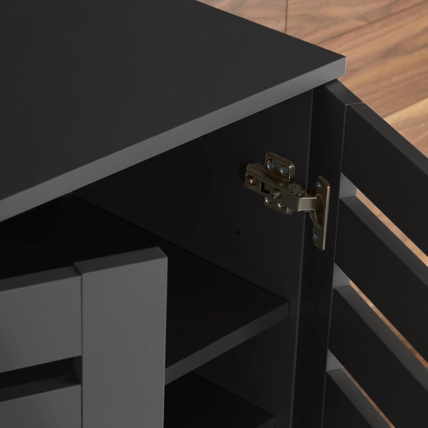 Black Wooden Shoe Cabinet with Slatted Doors, 2 Door Storage Cupboard Unit