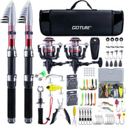 2-Piece Telescopic Fishing Rod Reel Kit with Carrier Bag & Full Accessories