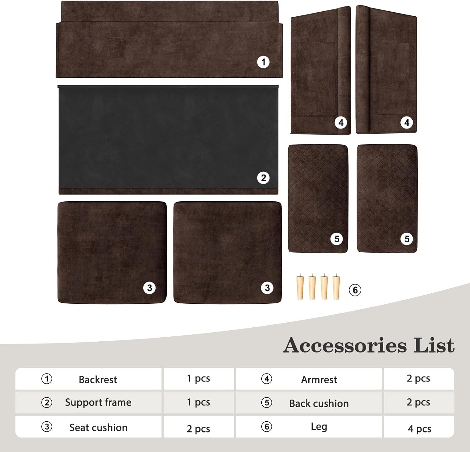 3 Seater Sofa Armchair Set Brown – Pocket Storage, Tool-Free Assembly