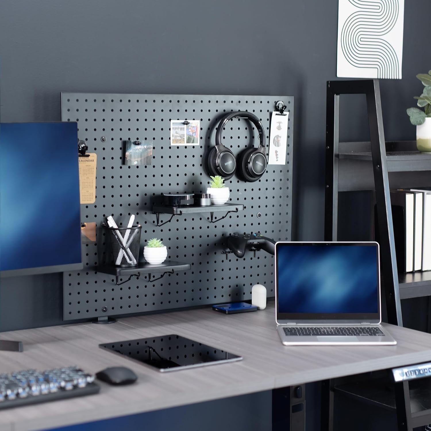 Clamp-On Steel Desk Pegboard 76×61cm Magnetic Organizer Panel Black