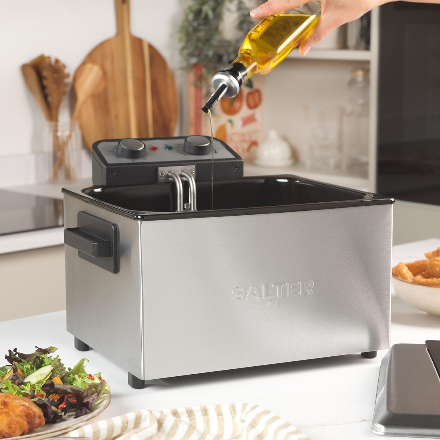 5L Deep Fat Fryer 3000W Dual Baskets Timer Adjustable Temp Viewing Window