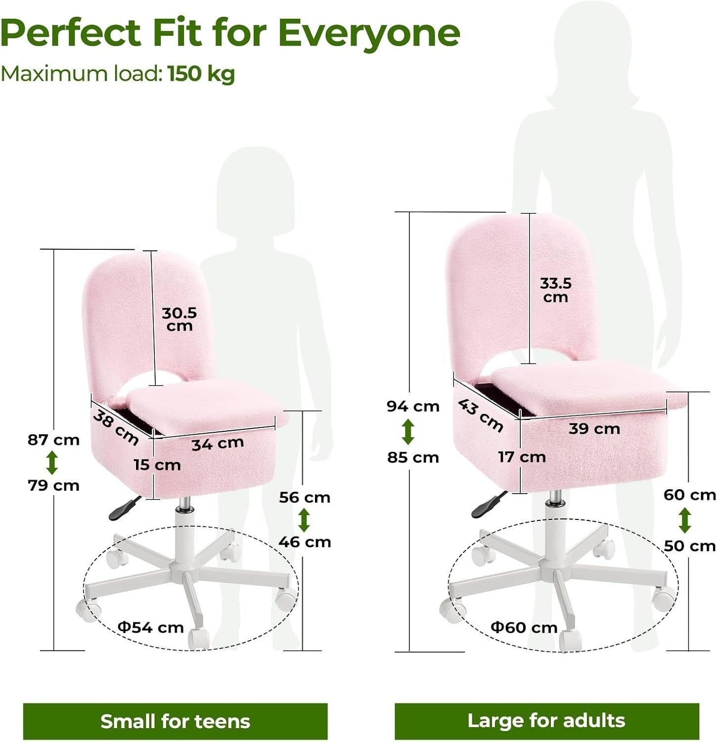 Pink Furry Vanity Chair Large with 13.5L Storage Swivel Adjustable Height