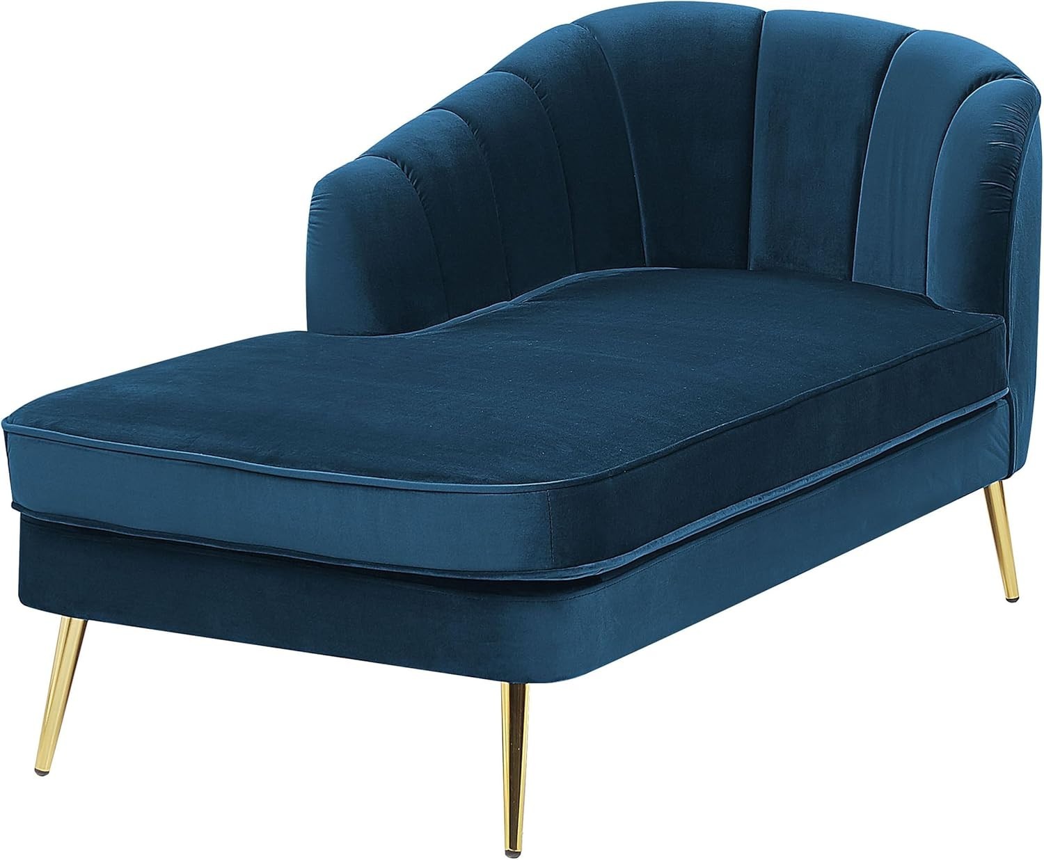 Navy Velvet Chaise Lounge Sofa | Gold Legs, 76cm Seat, Right Hand Design