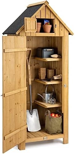 Slim Wooden Garden Shed Outdoor Storage Lockable Tall Compact Shed with Shelves