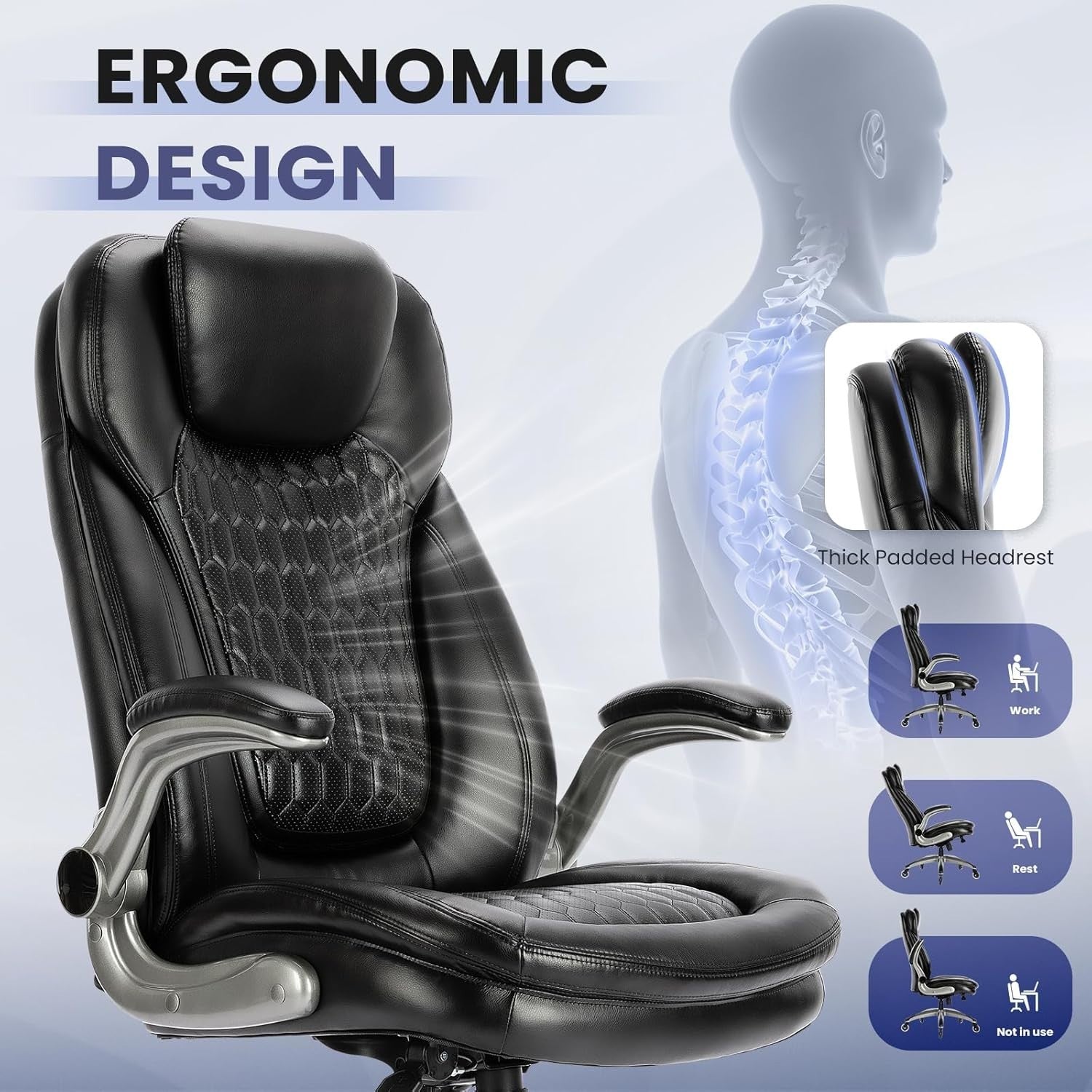 Ergonomic Office Chair Faux Leather Desk Chair High Back Padded Reclining Tilt