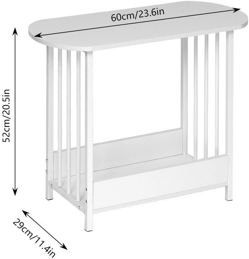 Slim White C-Shaped Side Table – Narrow Sofa Table with Metal Frame