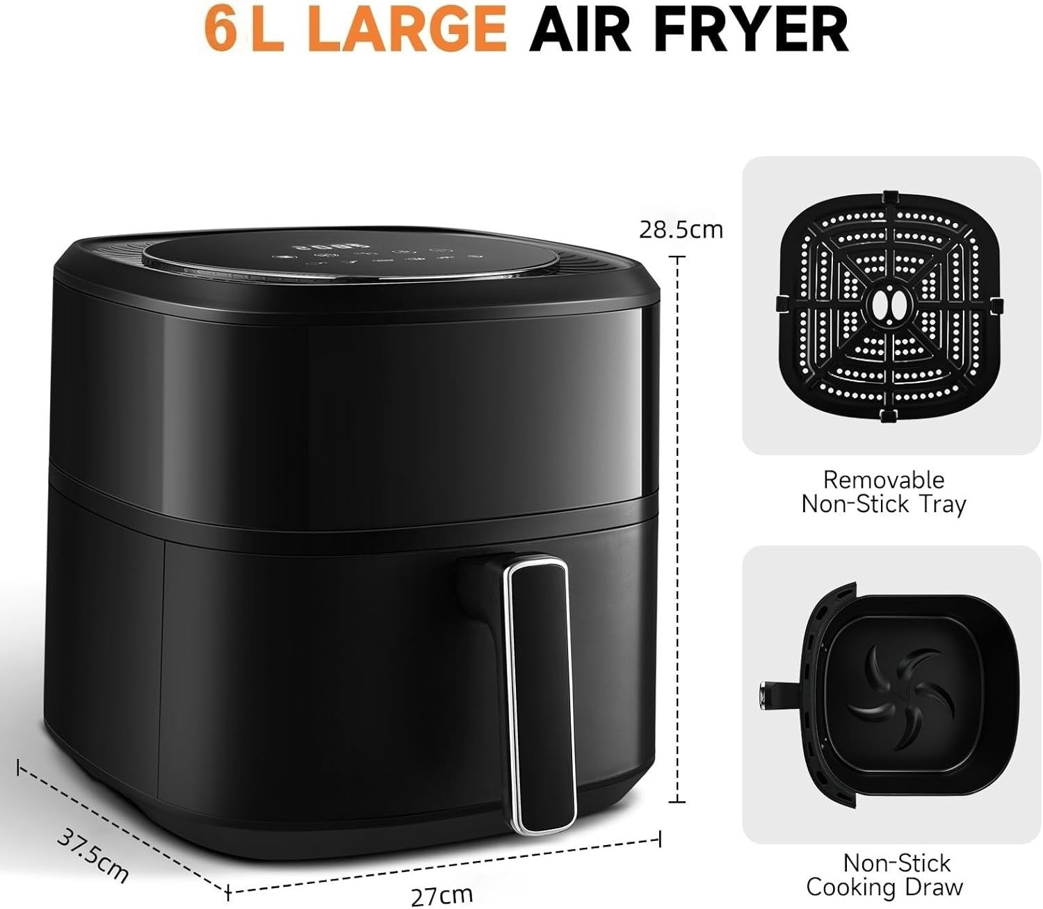 6L Digital Air Fryer | 6 Presets Touchscreen| Non-Stick | 60-Min Timer