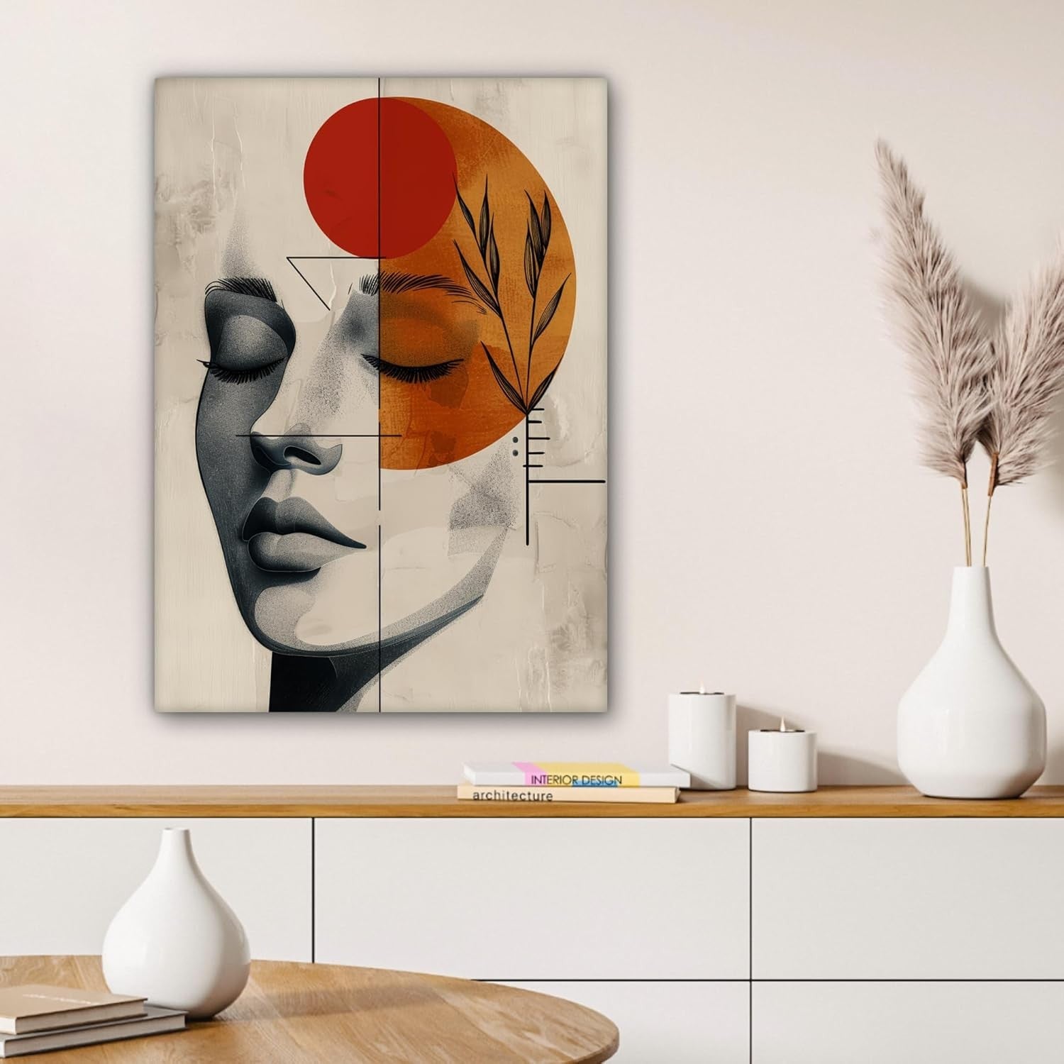 Abstract Woman Canvas Wall Art 50x70cm Botanical Orange Modern