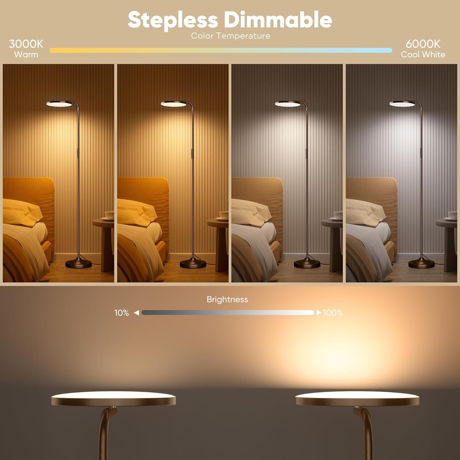 36W LED Floor Lamp Remote Dimmable 350° Rotating Reading Standing