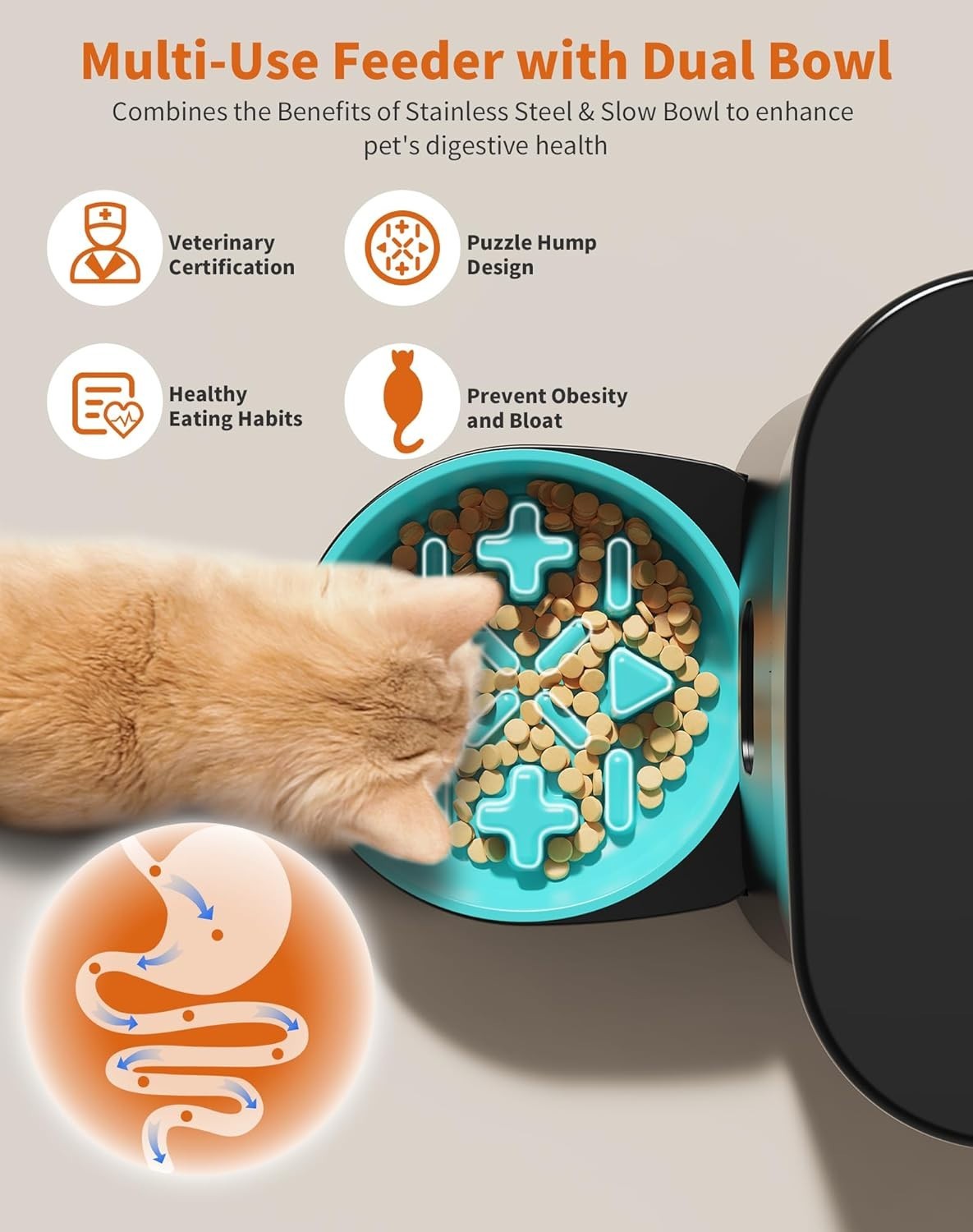Automatic Cat Feeder 3.5L Timer Food Dispenser Slow Feeder Bowl Dual Power