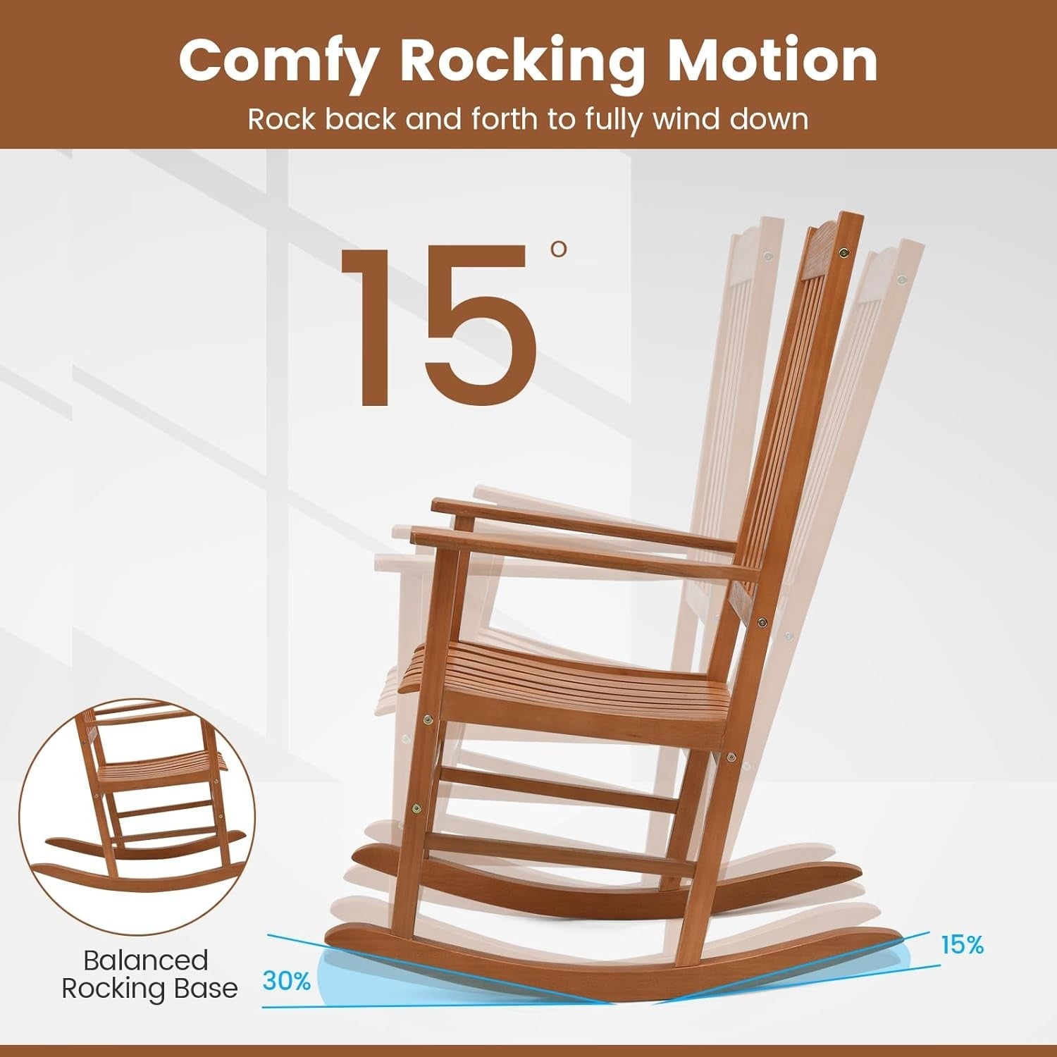 Wooden Garden Rocking Chair Outdoor Patio Seat High Back Armchair 68W